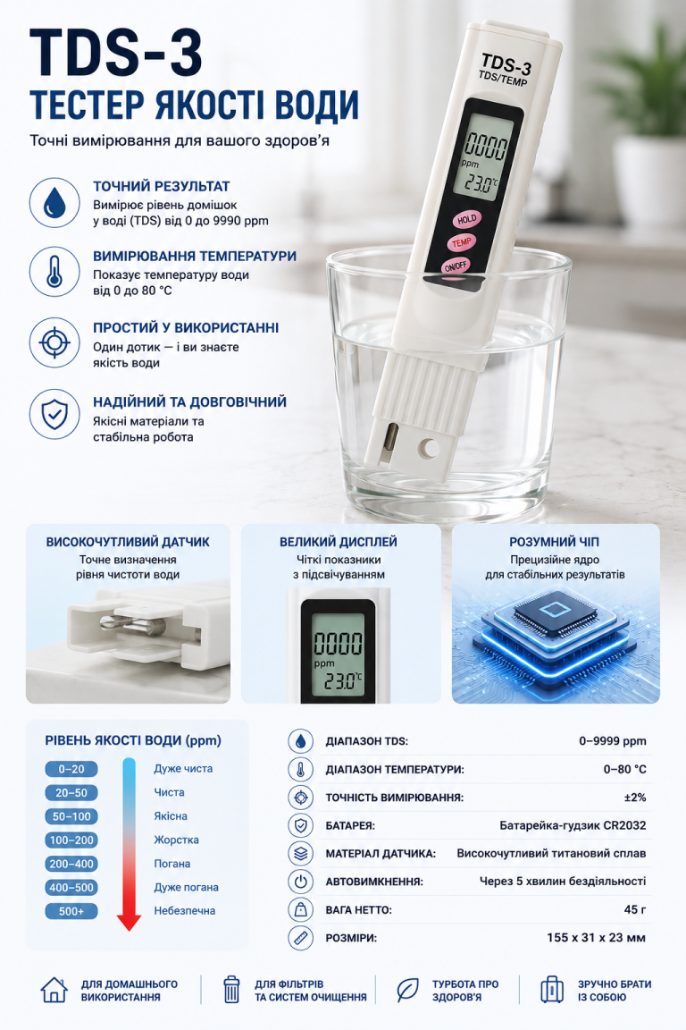 Тестер якості води TDS-3